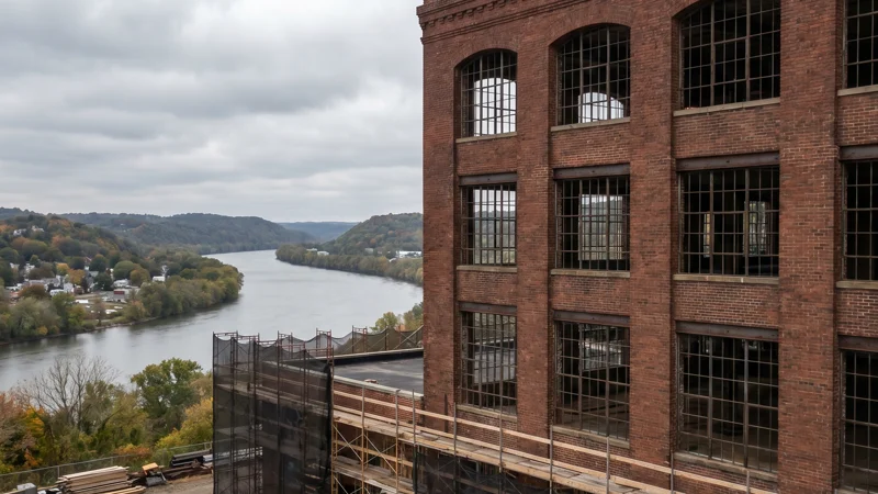 Historic brick factory building converted to mixed-use lofts in Binghamton, NY.